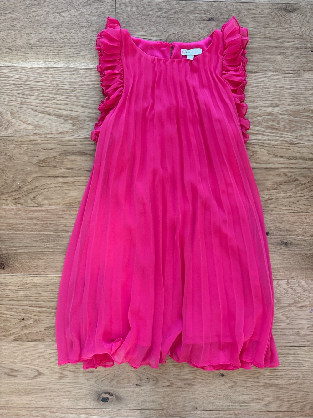 GB girls Bright Pink Pleated Ruffle Sleeve Dress